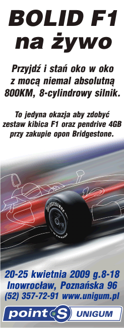 Przyjdź w dniach od 20 do 25 kwietnia 2009 i stań oko w oko z mocą niemal absolutną - 800 KM, 8-cylindrowy silnik. To jedyna szansa mieć Formułę 1 na wyciągnięcie ręki.