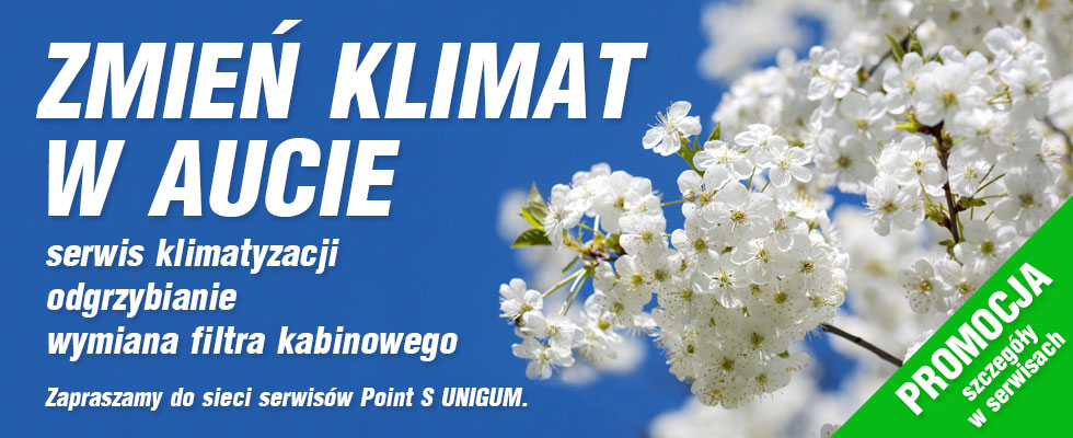 Nie przegap nadchodzącego lata !!! Zatrzymaj się w serwisie Point S UNIGUM i zmień klimat w aucie. Promocja na serwis klimatyzacji, odgrzybianie i wymianę filtra kabinowego.