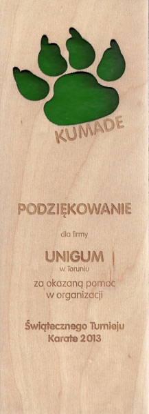 Podziękowanie za pomoc w organizacji Świątecznego Turnieju Karate