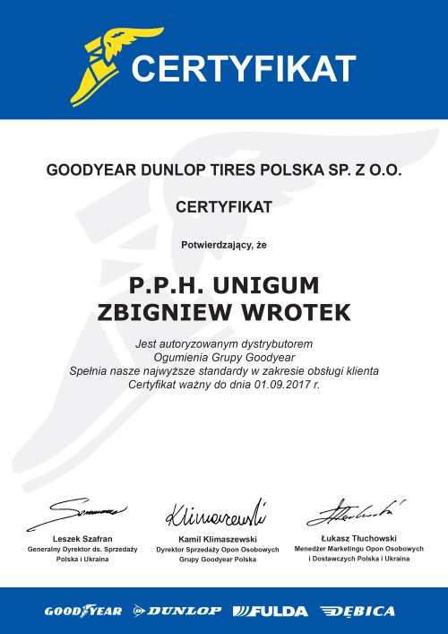 Spełniamy standardy jakości firmy Goodyear.