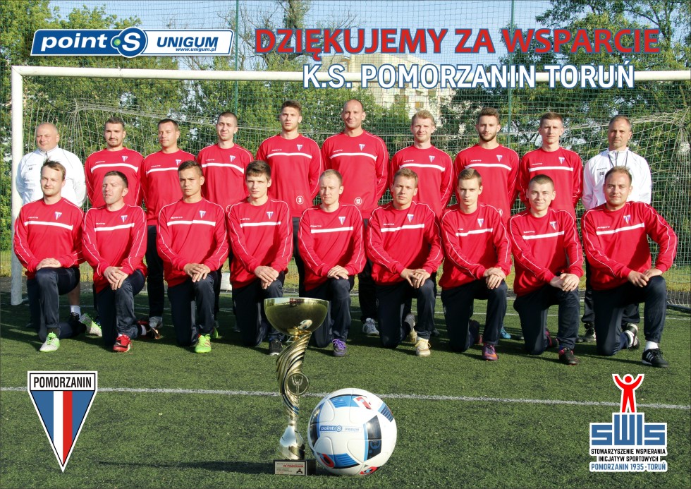 KS Pomorzanin Toruń, wielosekcyjny klub sportowy z Torunia założony w 1935 roku, dziękuje za wsparcie sekcji piłki nożnej.